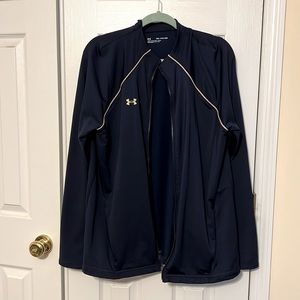Navy blue with gold trim under Armour work out jacket.
